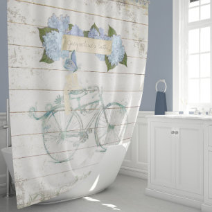 Rideaux De Douche Cottage Ferme Shiplap Bois Hydrangea Vélo
