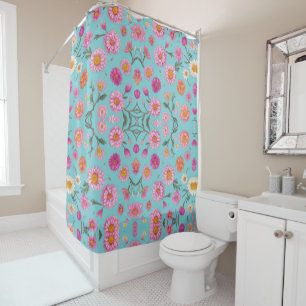 Rideaux De Douche Cottage noyau floral blanc marguerites fleurs rose