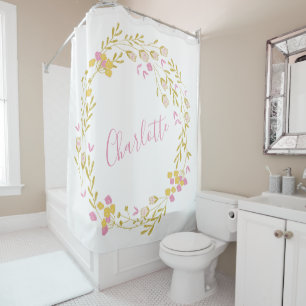 Rideaux De Douche Cottagecore rose vert Dainty Nom de la couronne fl