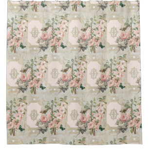 Rideaux De Douche Cottagecore Vintage Floral Rose Or Paris Antique