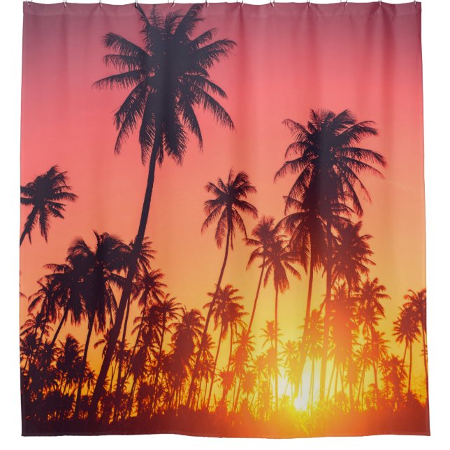 Rideaux De Douche Coucher de soleil des arbres tropicaux (Devant)