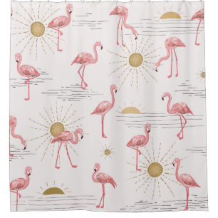 Rideaux De Douche coucher de soleil Flamant rose : motif vintage doo