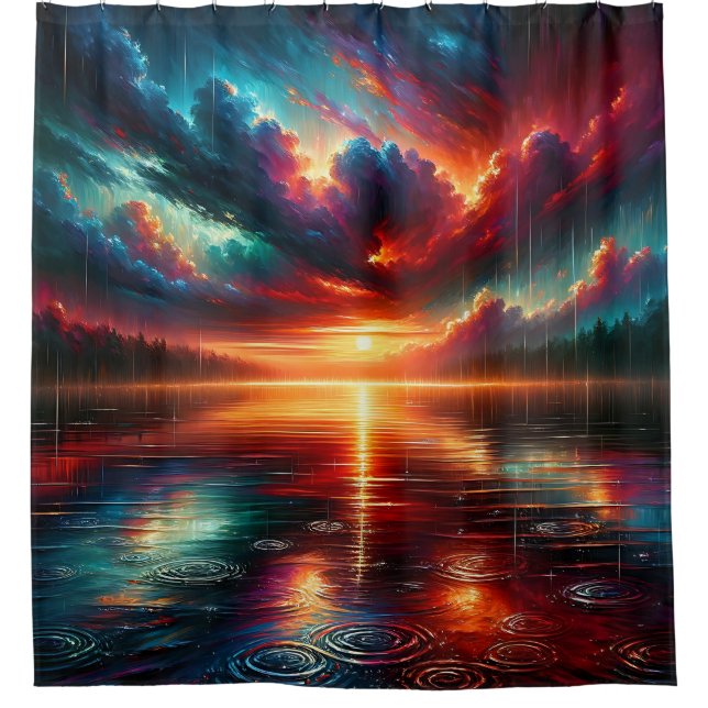Rideaux De Douche "Coucher de soleil orageux sur le lac Serene" (Devant)