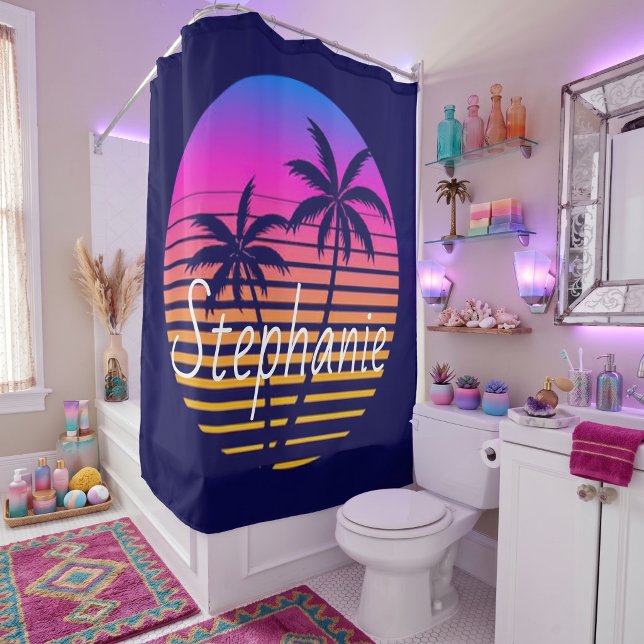 Rideaux De Douche Coucher de soleil rétro Personnalisé   (Créateur téléchargé)