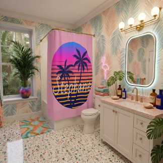 Rideaux De Douche Coucher de soleil rétro Personnalisé