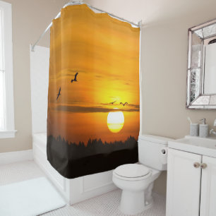 Rideaux De Douche Coucher de soleil romantique orange avec photo d'o
