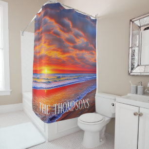 Rideaux De Douche Coucher de soleil tropical avec nom personnalisé