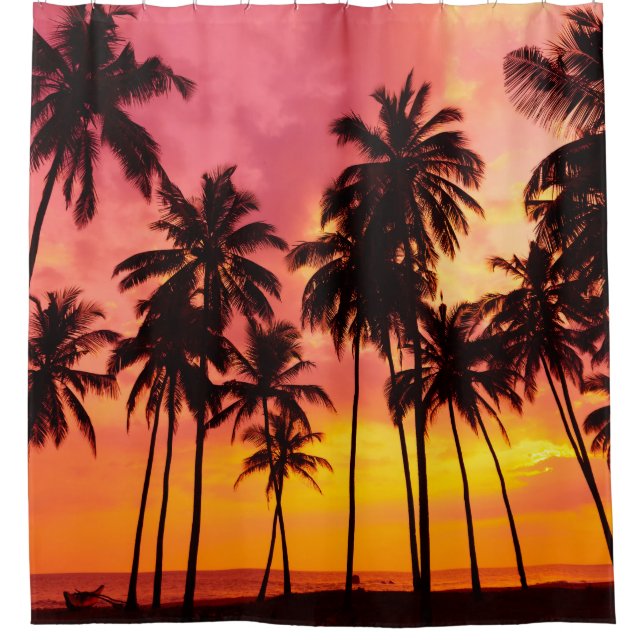 Rideaux De Douche Coucher de soleil tropical : Silhouette de palme s (Devant)