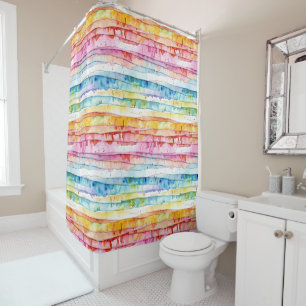 Rideaux De Douche Couches d'aquarelle Abstrait rouge, bleu, jaune
