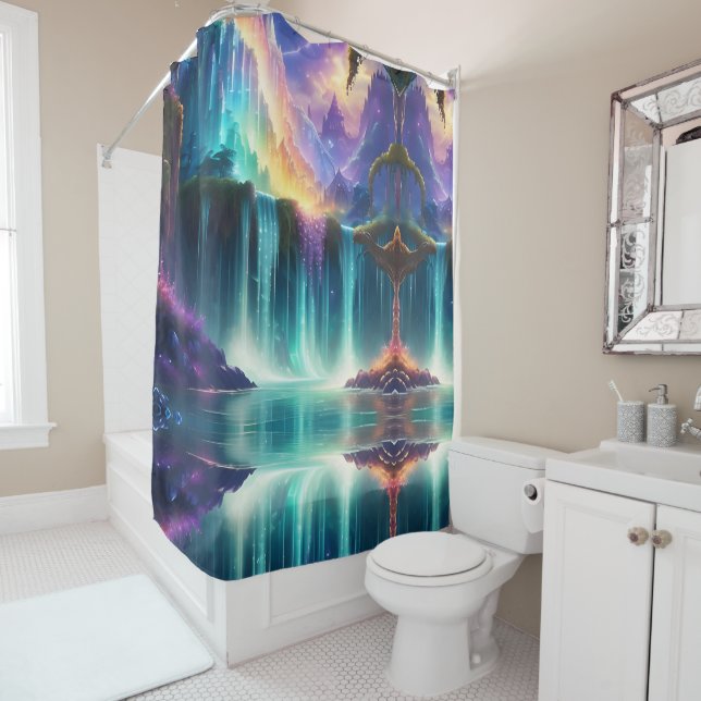 Rideaux De Douche Couleur arc-en-ciel Spectrum Waterfall Mountains (En situation)