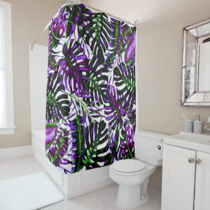 Rideaux De Douche Couleur Électrique Pop Feuilles de Palmiers Tropic