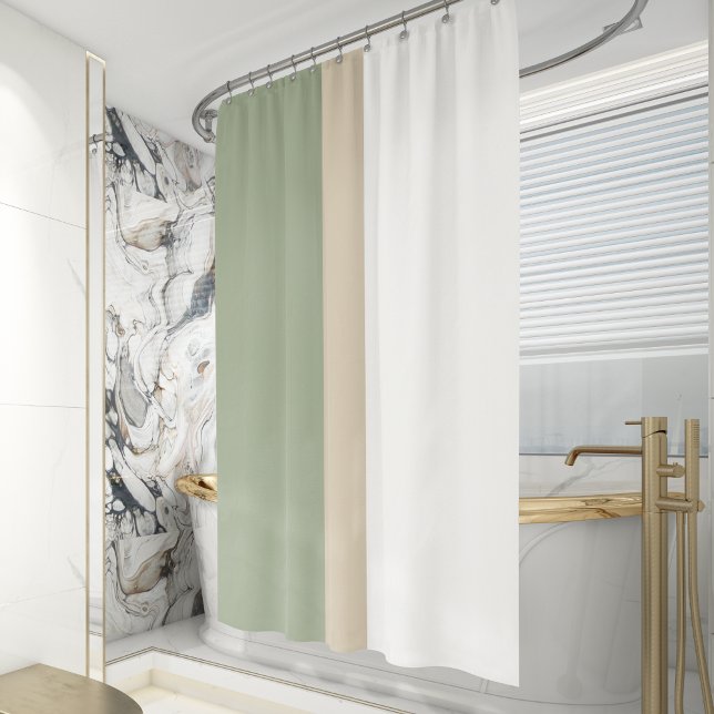 Rideaux De Douche Couleur moderne Bloc Sage Vert Beige Blanc (Créateur téléchargé)