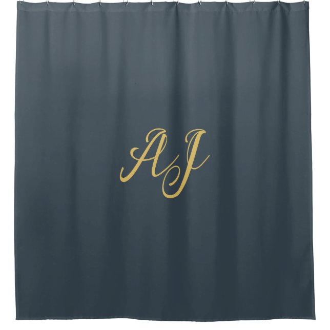 Rideaux De Douche Couleur Or Charbon Monogramme Initial Professionne (Devant)