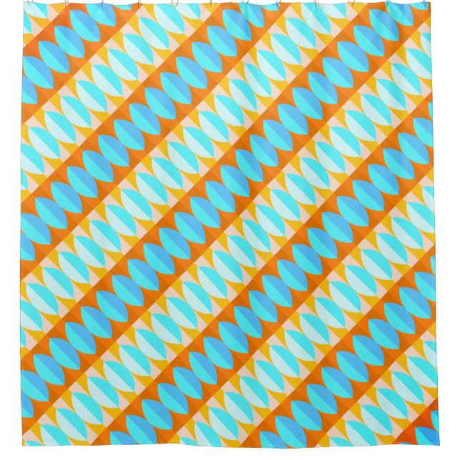 Rideaux De Douche Couleur Turquoise Bleu Orange Jaune Motif (Devant)