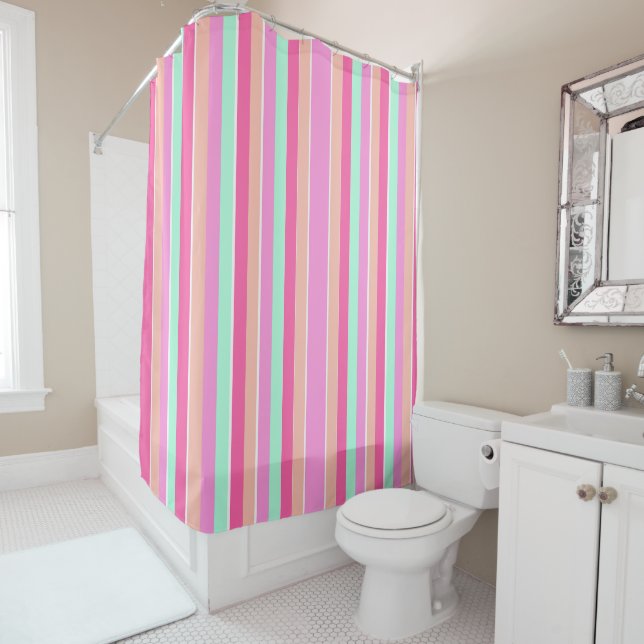 Rideaux De Douche Couleurs Bonbons Rayures (En situation)