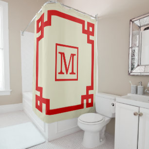 Rideaux De Douche Couleurs DIY clé grecque #2 Monogramme encadré Rou