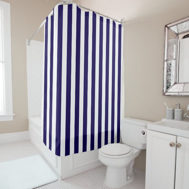Rideaux De Douche Couleurs DIY Rayure verticale NL #0 Bleu foncé Bla (En situation)