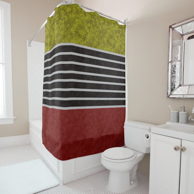 Rideaux De Douche couleurs modernes Abstraites rouge vert blanc noir (En situation)
