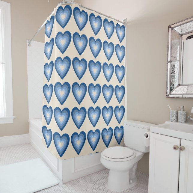 Rideaux De Douche Couleurs moyennes des Coeurs Bleus (En situation)