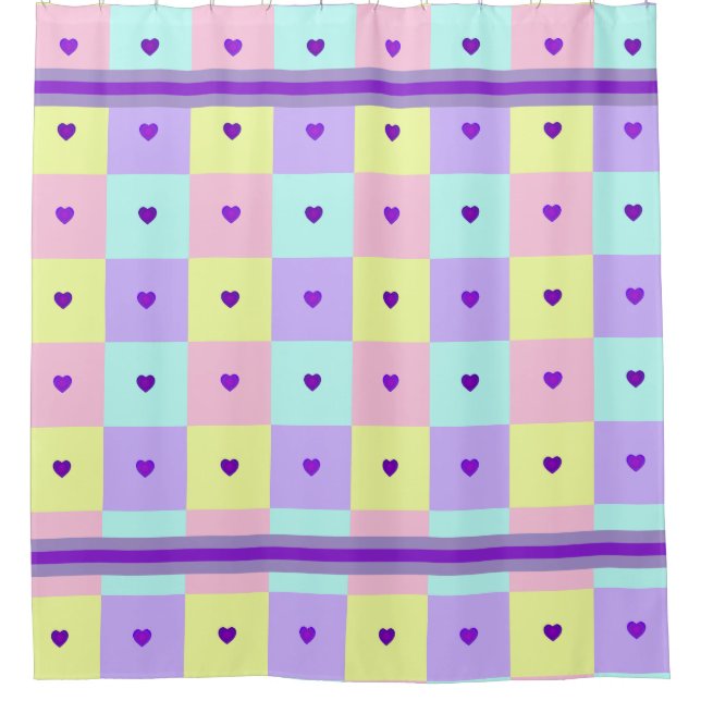 Rideaux De Douche Couleurs pastel & coeurs violets battre (Devant)