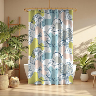 Rideaux De Douche Couleurs pastel Palm feuilles et formes organiques