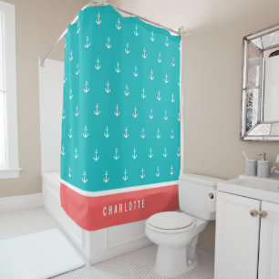 Rideaux De Douche Couleurs personnalisées Ajouter un nom Ancre nauti