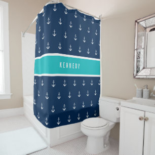 Rideaux De Douche Couleurs personnalisées Ajouter un nom Ancre nauti