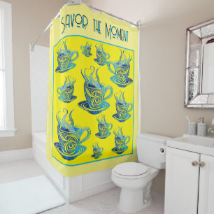 Rideaux De Douche Coupe Artistique de Café Bleu avec Motifs de tourb
