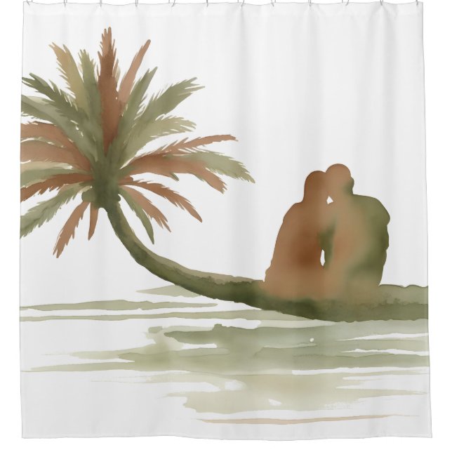 Rideaux De Douche Couple assis sur un palmier (Devant)