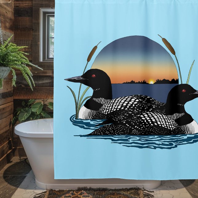 Rideaux De Douche Couple de huards au coucher du soleil sur le lac b (Créateur téléchargé)