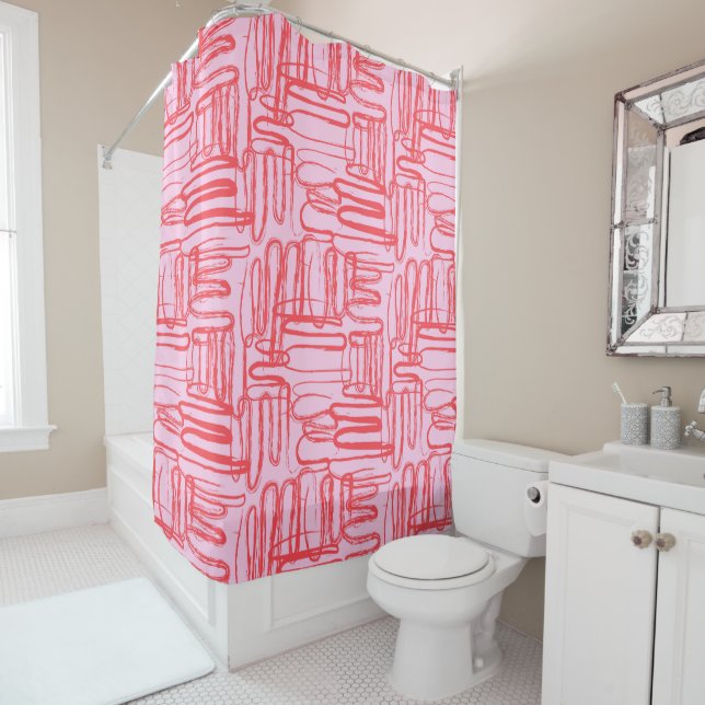 Rideaux De Douche Courbe rose vague gribouillis abstrait moderne (En situation)