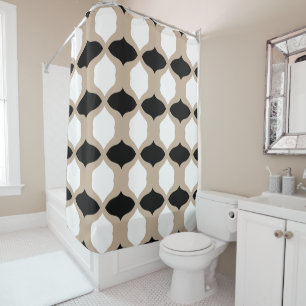 Rideaux De Douche Courbes douces Motif - Taupe, noir et blanc