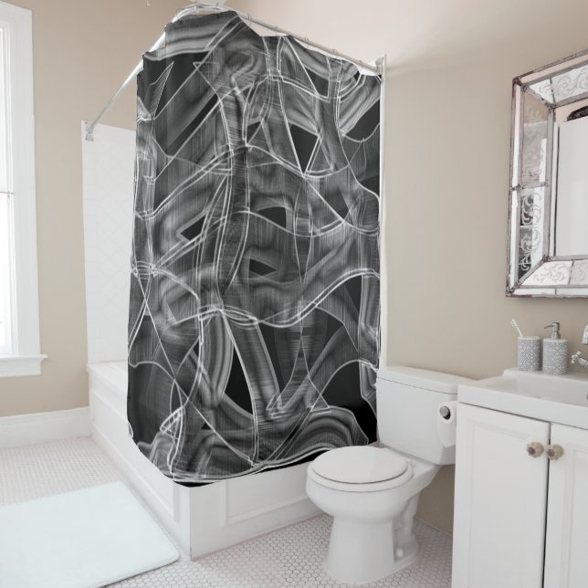 Rideaux De Douche Courbes en forme de ruban gris, lignes de relief c (En situation)
