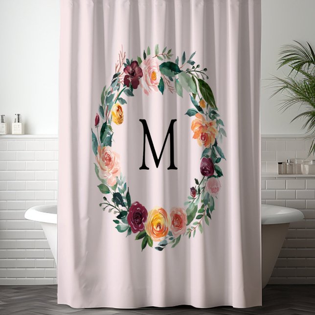 Rideaux De Douche Couronne de fleurs de rose de Monogram automne  (In situ)