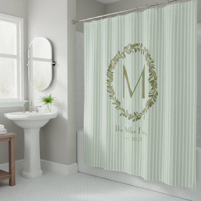 Rideaux De Douche Couronne de laurier personnalisée avec monogramme (Créateur téléchargé)