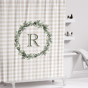 Rideaux De Douche Couronne de monogramme carreaux de buffle beige de