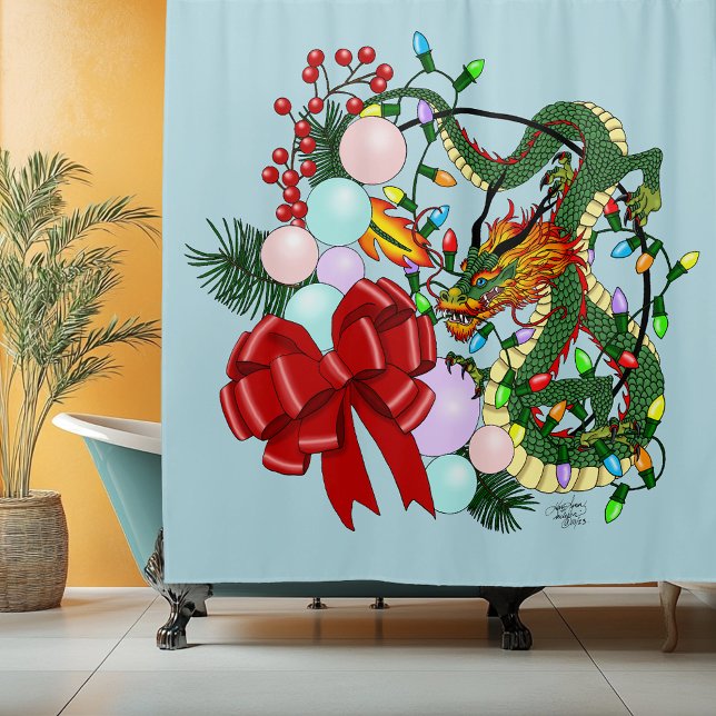 Rideaux De Douche Couronne de Noël Dragon Chinois Fantastique (Créateur téléchargé)