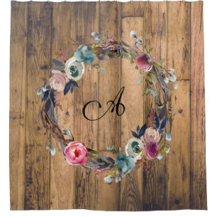 Rideaux De Douche Couronne florale aquarelle en bois rustique pour m