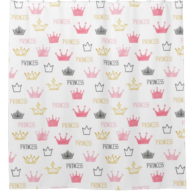 Rideaux De Douche Couronnes Aquarelle Fille Petite Princesse Rose (Devant)