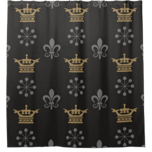 Rideaux De Douche Couronnes d'or sur fond d'écran noir, motif transp