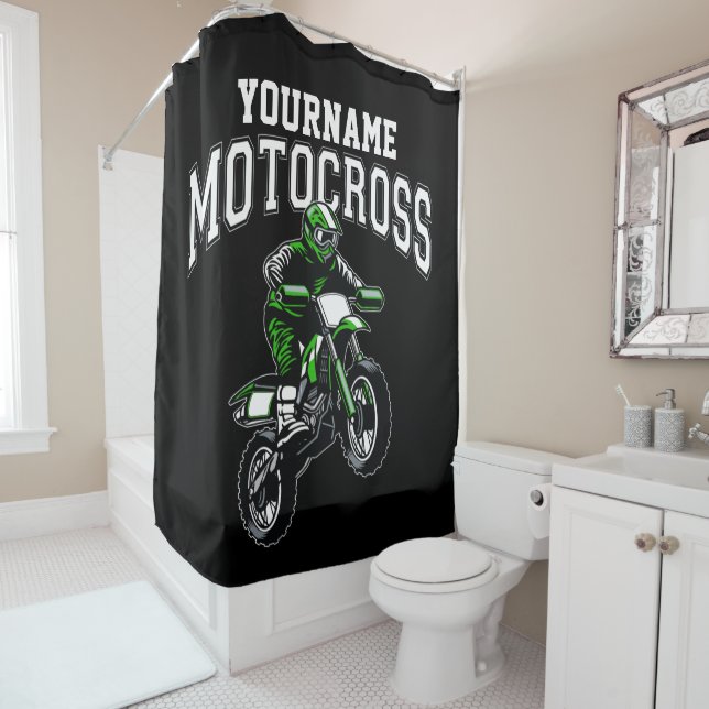 Rideaux De Douche Course Motocross Dirt Bike Rider personnalisée (En situation)