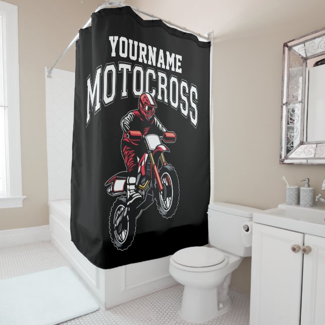 Rideaux De Douche Course Motocross Dirt Bike Rider personnalisée (En situation)