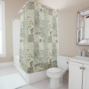 Rideaux De Douche Courtepoint Patchwork Lilac Vert Floral Rétro Rust
