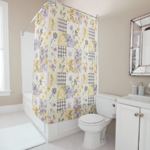 Rideaux De Douche Courtepoint Patchwork Lilas Jaune Floral Rustique