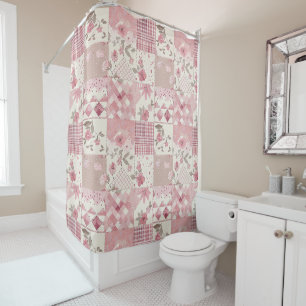 Rideaux De Douche Courtepoint Patchwork Rose Fleurs Rurales Rétro