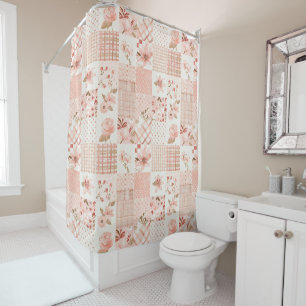 Rideaux De Douche Courtepoint Patchwork Rose Fleurs Rurales Rétro