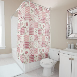 Rideaux De Douche Courtepoint Patchwork Rose Fleurs Rurales Rétro