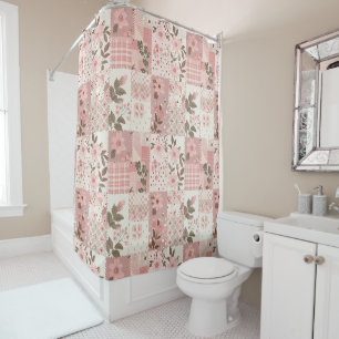 Rideaux De Douche Courtepoint Patchwork Rose Fleurs Rurales Rétro