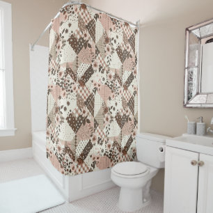Rideaux De Douche Courtepoint Patchwork Rose Marron Fleurs Rétro