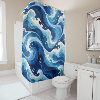 Rideaux De Douche Coussin de jet abstrait Vagues de l'océan bleu Aqu